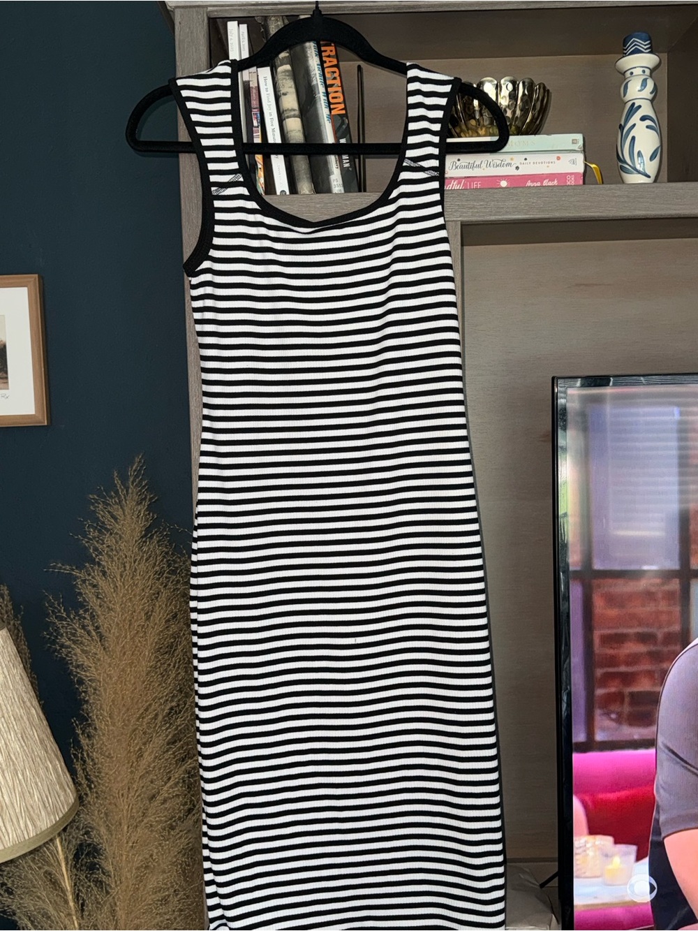 Black and White Striped Bodycon Sleeveless Midi Dress